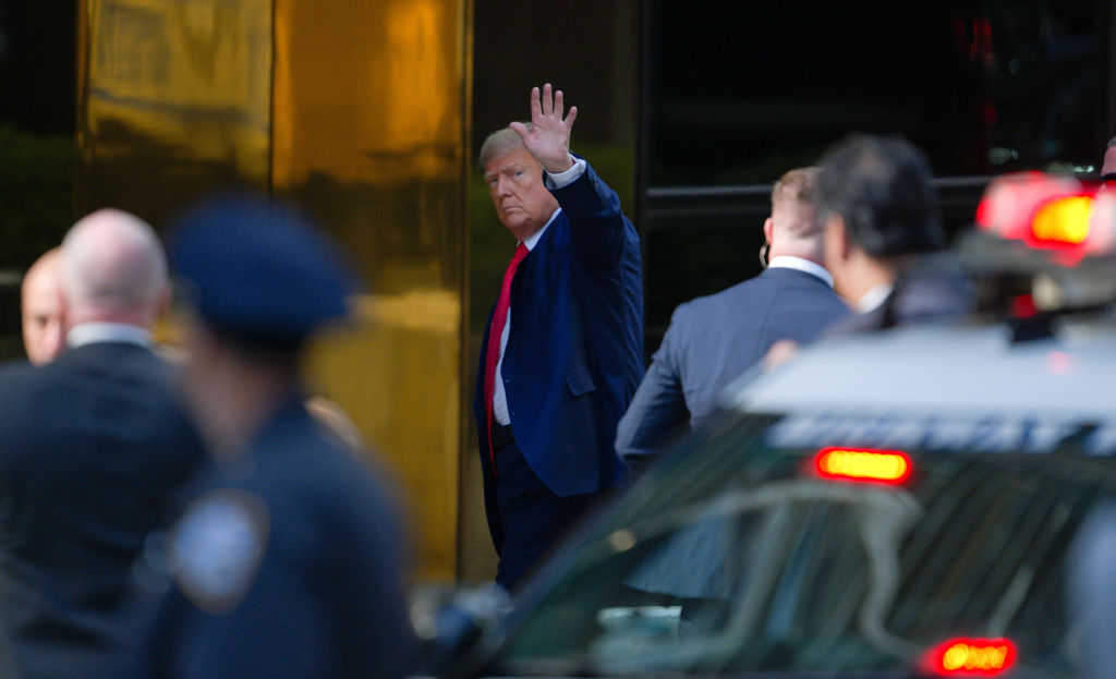 Former U.S. President Donald Trump arrives at Trump Tower in Manhattan on April 3, 2023 in New York City. Trump is scheduled to be arraigned tomorrow at a Manhattan courthouse following his indictment by a grand jury.