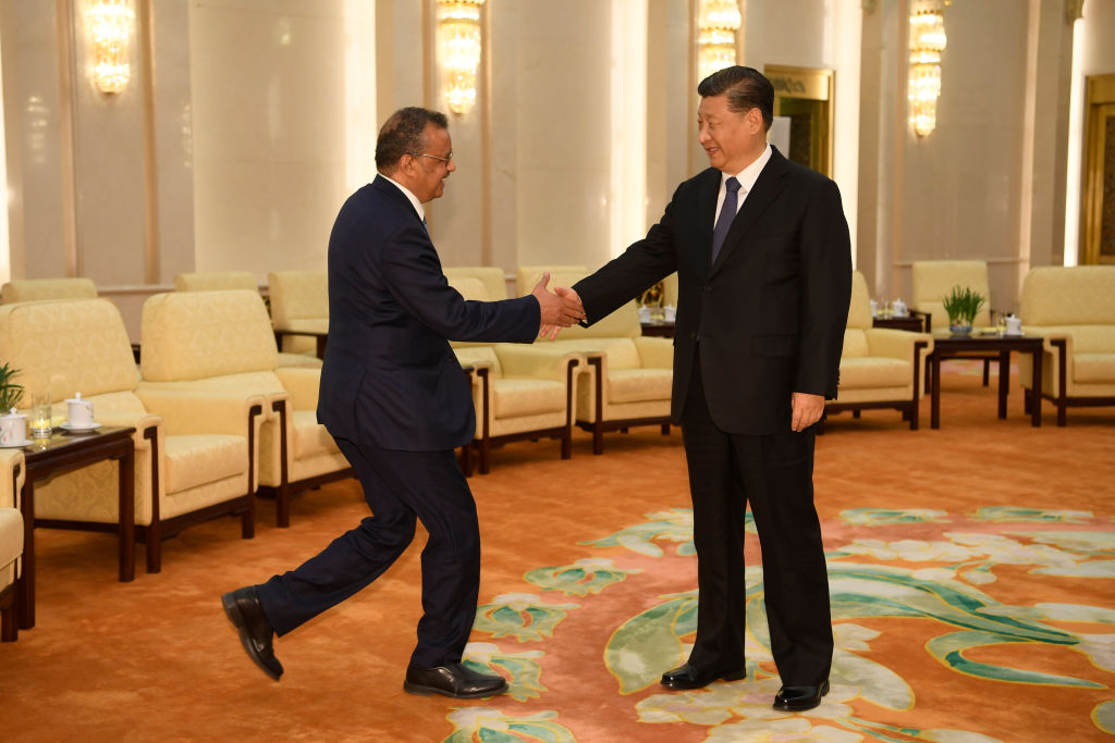 Director General Of The World Health Organization, Tedros Adhanom, Shakes Hands with Chinese Dictator Xi Jinping
