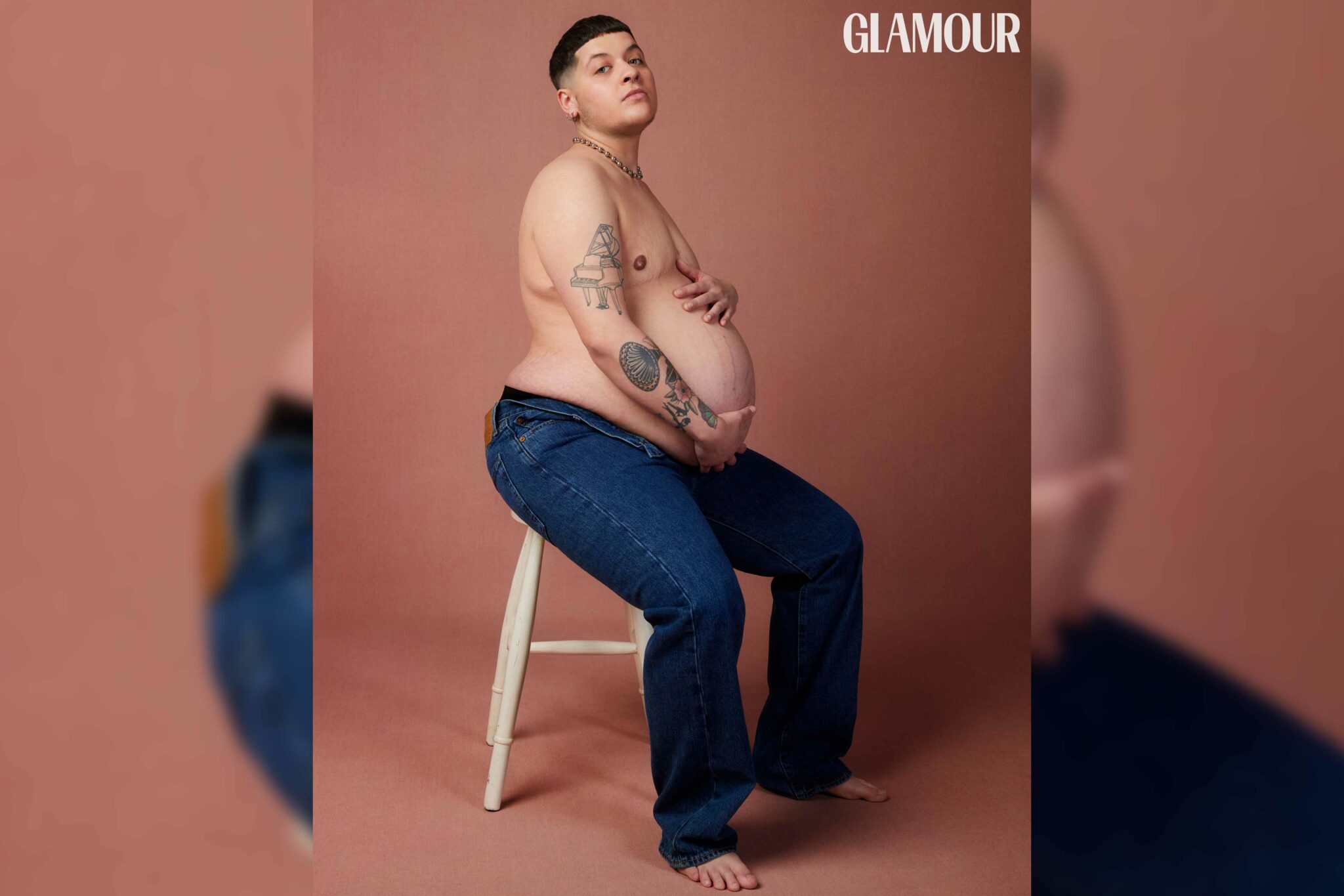 In celebration of Pride month, the British edition of Glamour, a women's fashion publication, features Logan Brown, a transgender individual who identifies as a man, and is currently pregnant