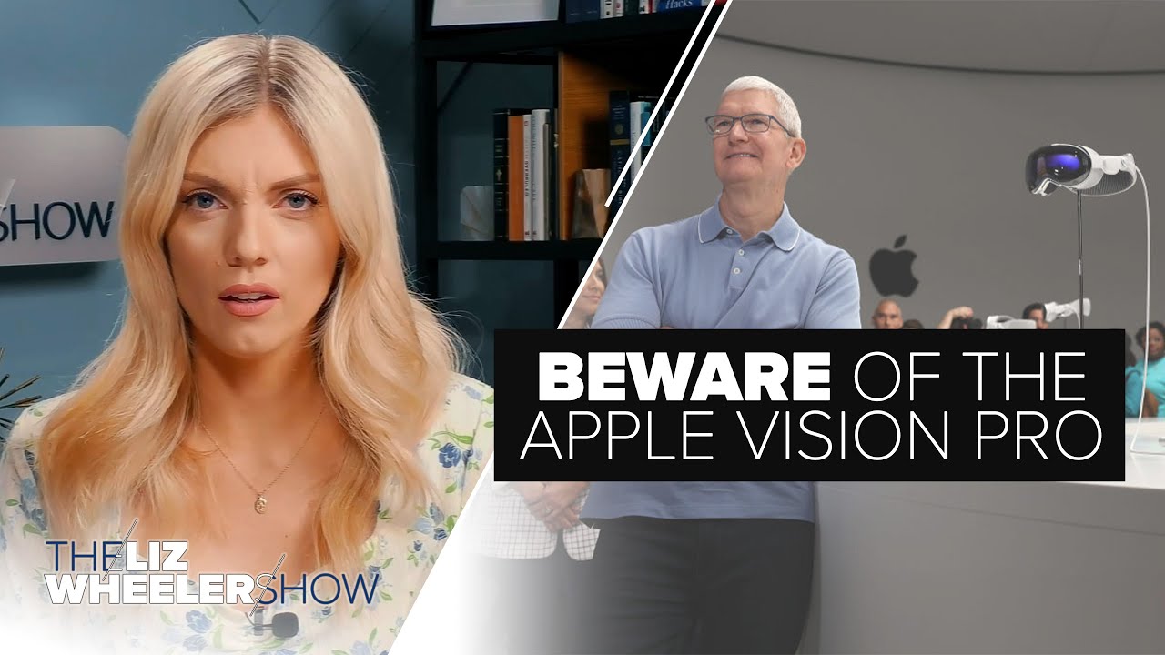 Tim Cook stands next to Apple's latest product, the Apple Vision Pro.