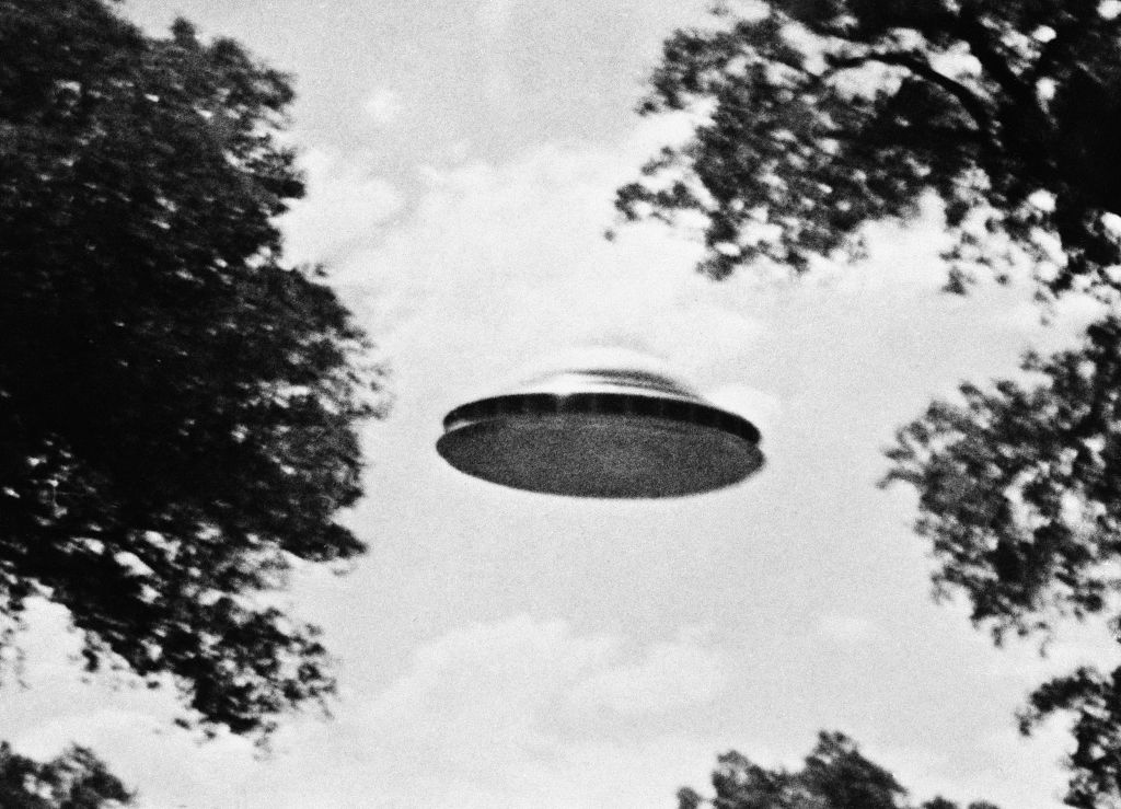The Amalgamated Flying Saucer Club of America, which headquarters in Los Angeles, released this photo taken by a member reportedly showing a flying saucer estimated at seventy feet in diameter.
