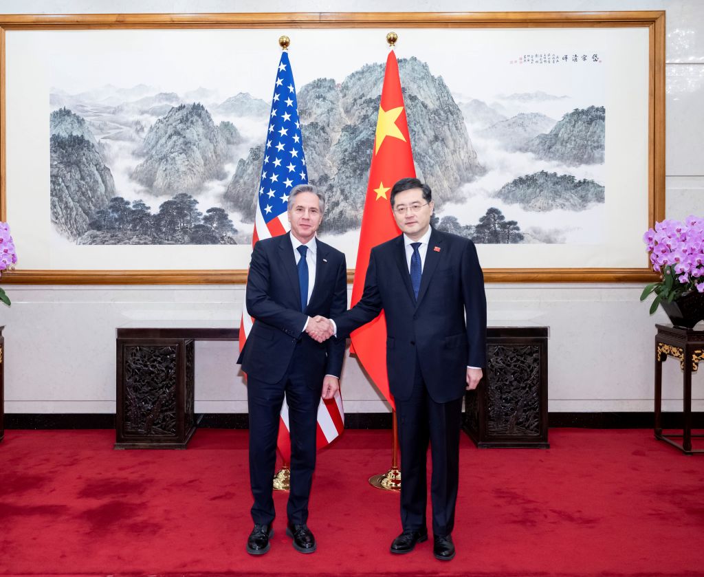 Chinese State Councilor and Foreign Minister Qin Gang holds talks with U.S. Secretary of State Antony Blinken in Beijing, capital of China, June 18, 2023.