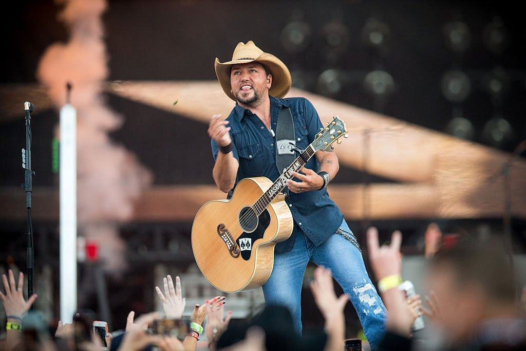 Jason Aldean performs during Kenny Chesney's The Big Revival Tour & Jason Aldean's Burn It Down 2015 at Rose Bowl on July 25, 2015 in Pasadena, California.