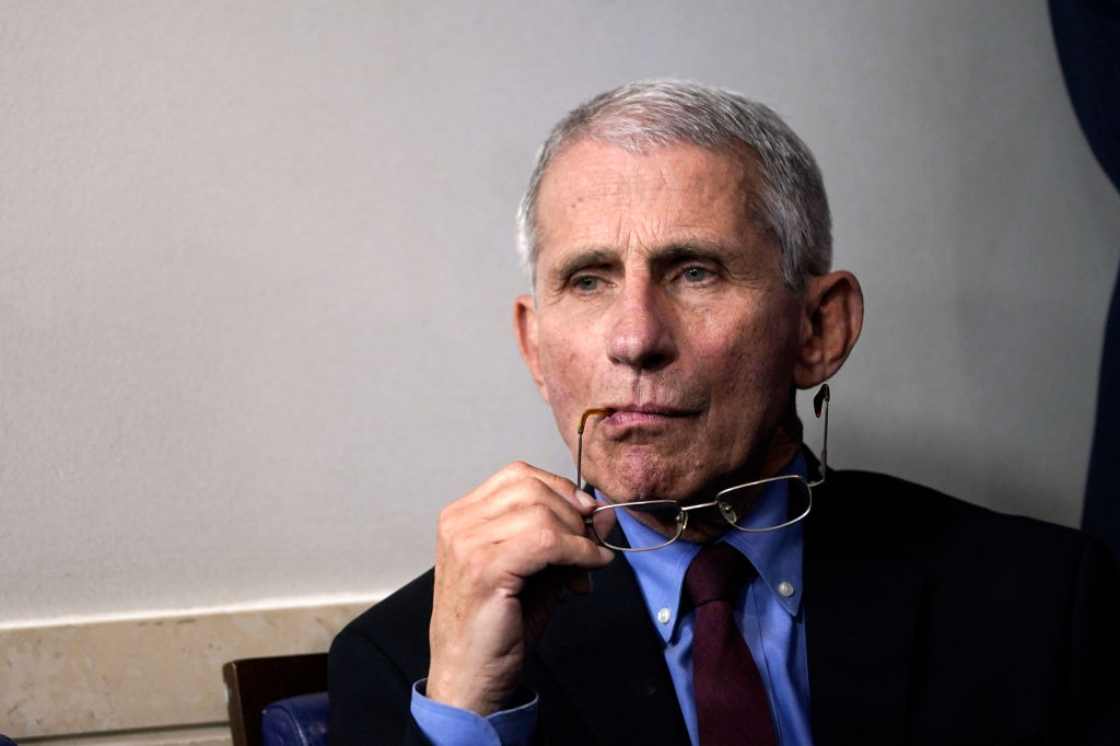 National Institute of Allergy and Infectious Diseases Director Anthony Fauci listens during a briefing on the coronavirus pandemic in the press briefing room of the White House on March 27, 2020 in Washington, DC.