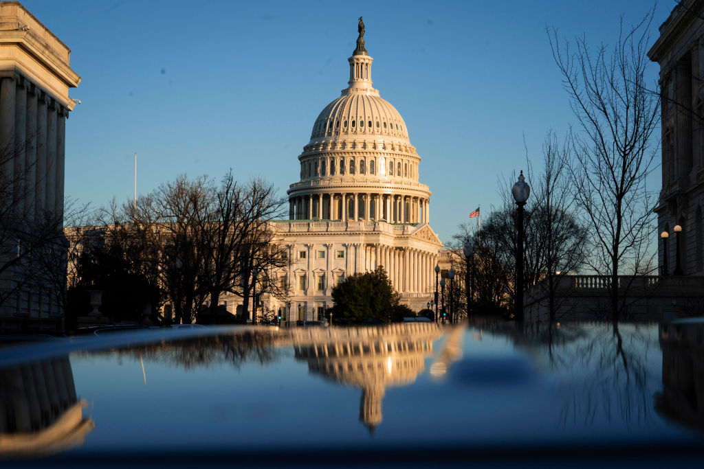 The exterior of the U.S. Capitol building is seen at sunrise on February 8, 2021 in Washington, DC.