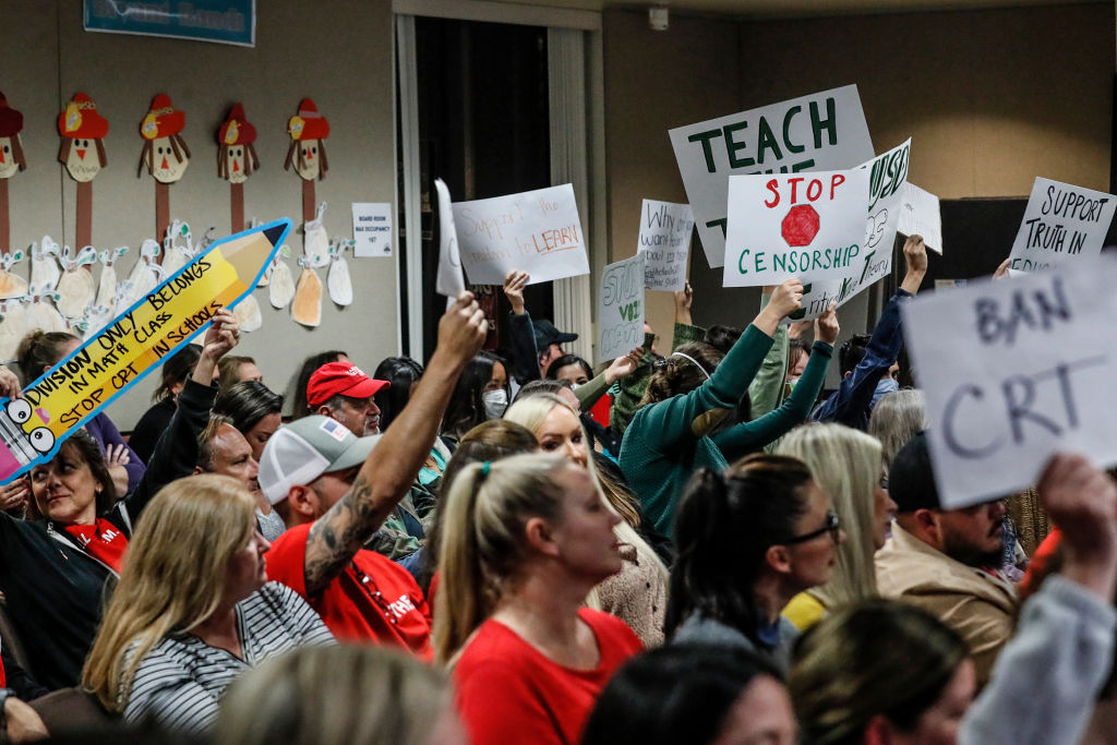 An even mix of proponents and opponents to teaching Critical Race Theory are in attendance as the Placentia Yorba Linda School Board discusses a proposed resolution to ban it from being taught in schools.
