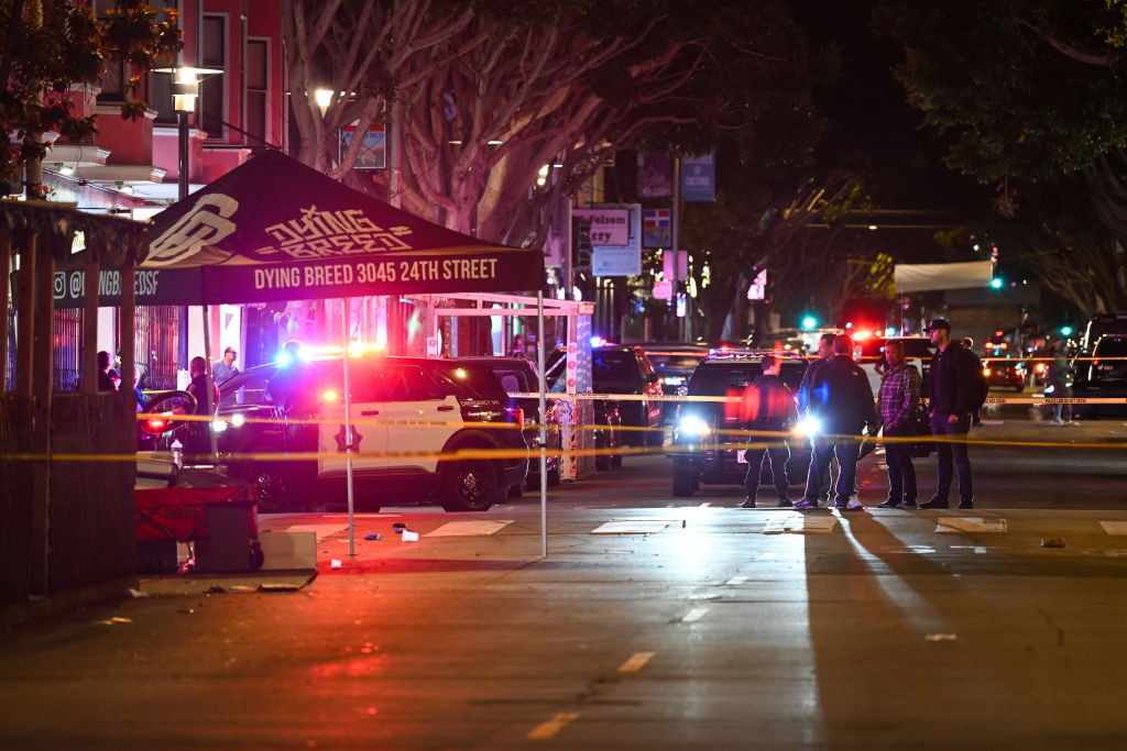 Police take security measures after multiple people were shot on Friday night in Mission District of San Francisco, California, United States on June 9, 2023.