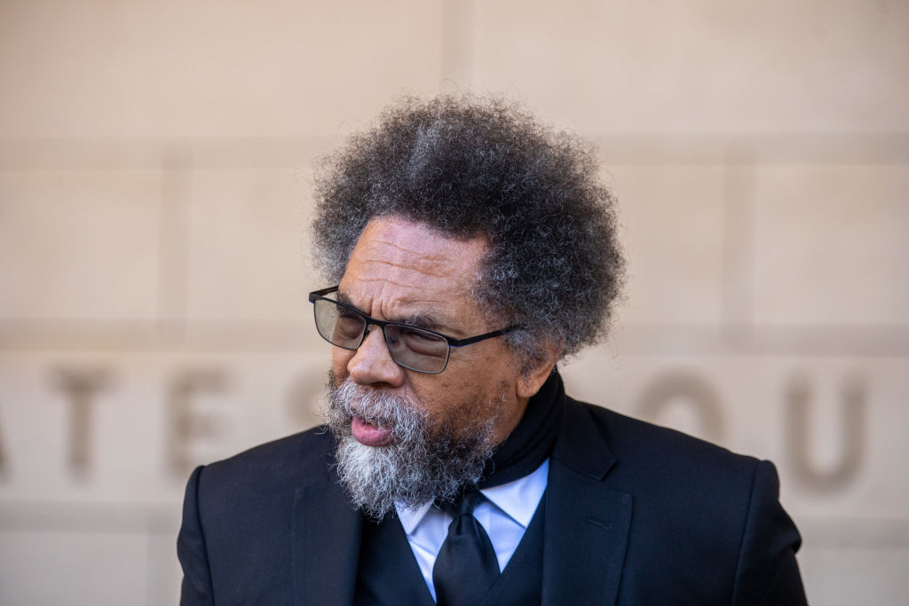 Cornel West speaks to the media outside U.S. Courthouse on Monday, Aug. 28, 2023, in Los Angeles, CA.