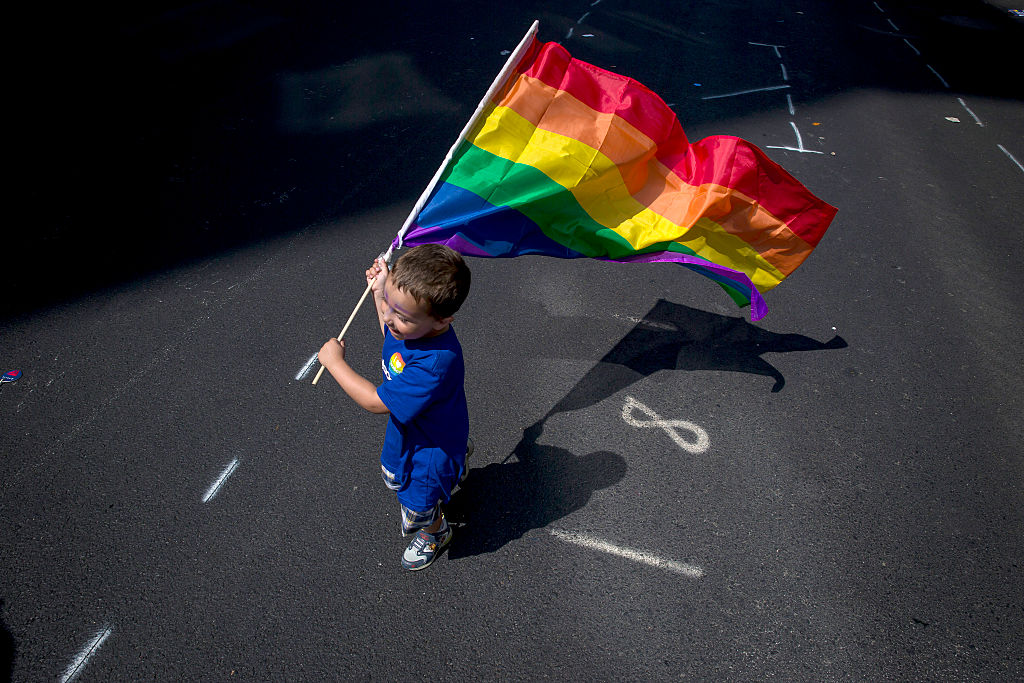 A boy carries a flag during the New York City Pride March, June 26, 2016 in New York City.