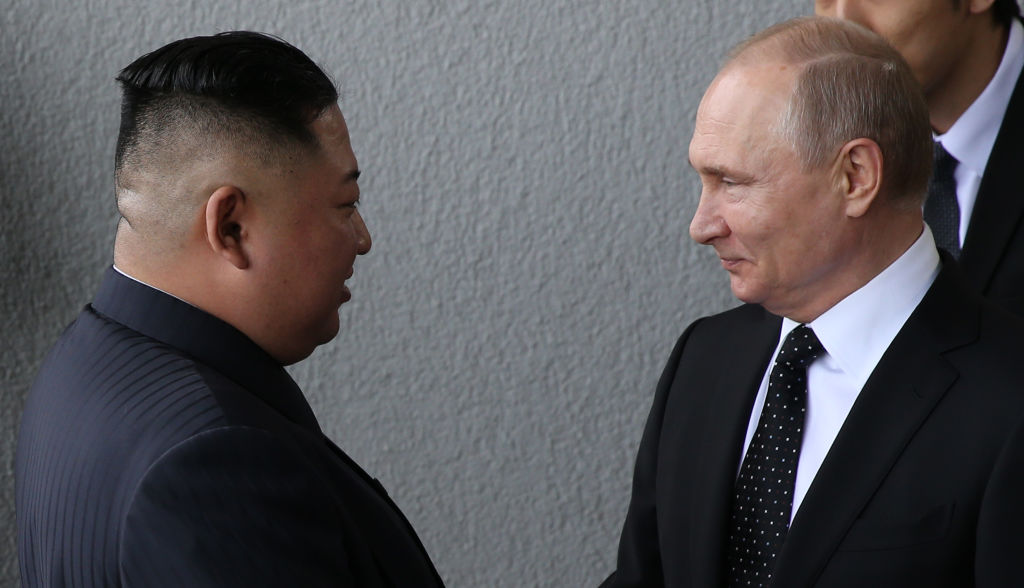 Russian President Vladimir Putin meets North Korean Leader Kim Jong-un on April 25, 2019 in Vladivostok, Russia.