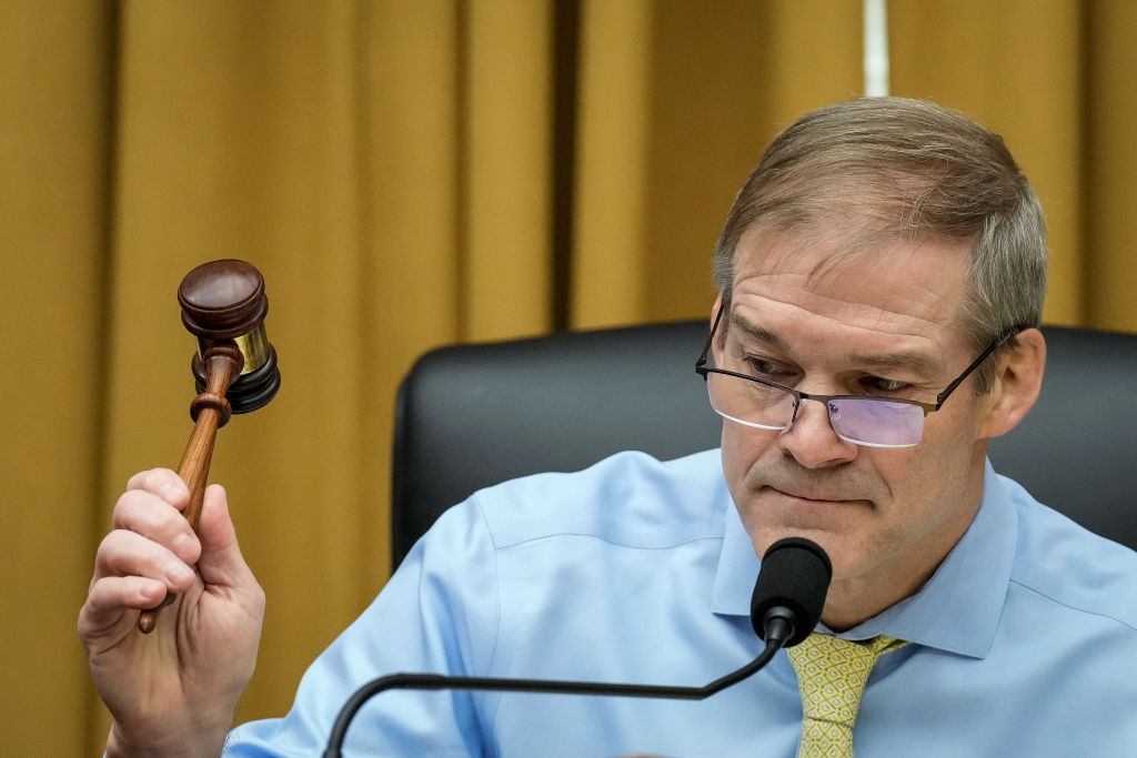 U.S. Rep. Jim Jordan (R-OH), Chairman of the House Judiciary Committee, strikes the gavel to start a hearing on U.S. southern border security on Capitol Hill, February 01, 2023 in Washington, DC.