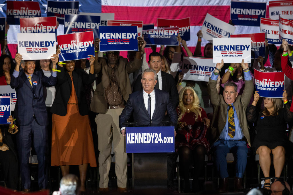 Robert F. Kennedy Jr. officially announces his candidacy for President on April 19, 2023 in Boston, Massachusetts.
