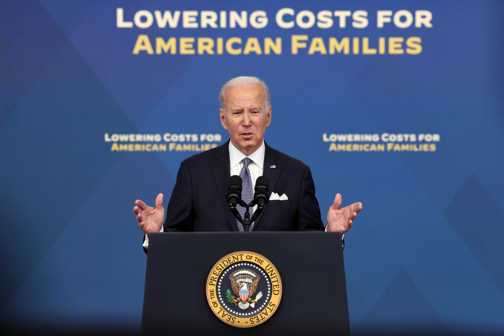 U.S. President Joe Biden delivers remarks on the economy and inflation in the Eisenhower Executive Office Building on January 12, 2023 in Washington, DC.