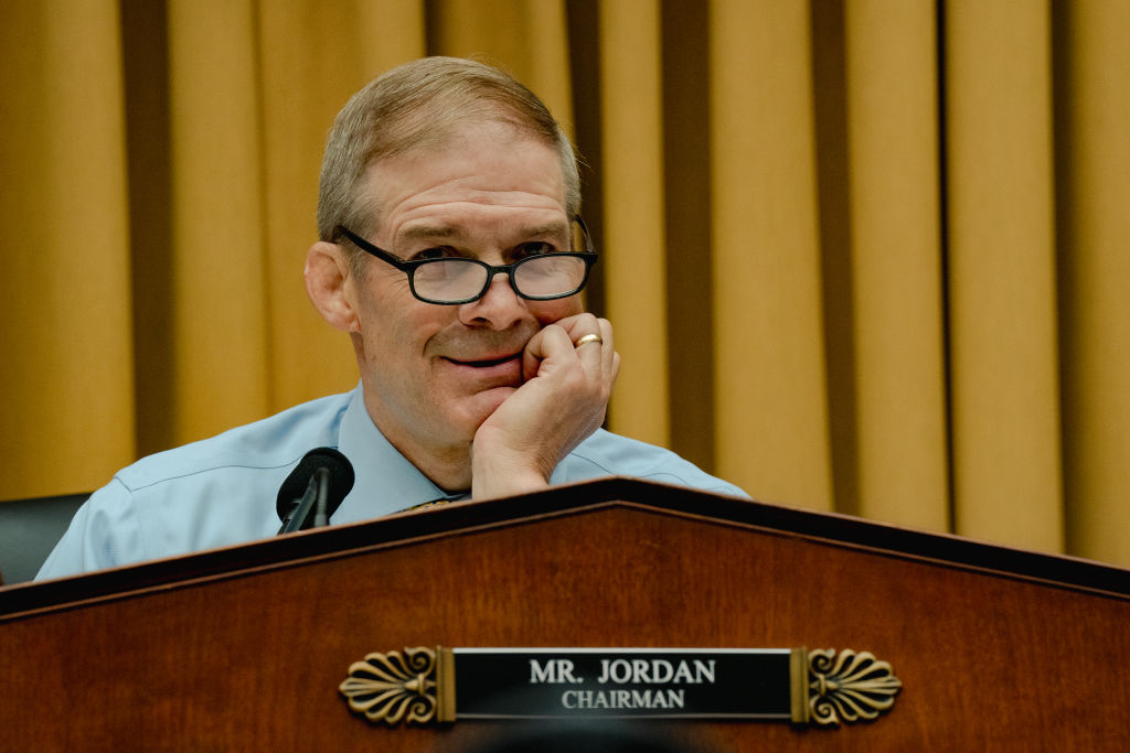 House Judiciary Committee Chair Jim Jordan (R-OH) reacts as FBI Director Christopher Wray testifies during a House Judiciary Committee hearing on "oversight of the Federal Bureau of Investigation" and alleged politicization of law enforcement on Capitol Hill in Washington, DC on July 12, 2023.