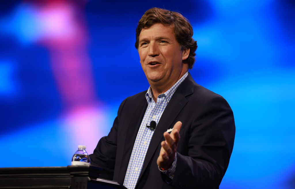 Tucker Carlson speaks at the Turning Point Action conference on July 15, 2023 in West Palm Beach, Florida.