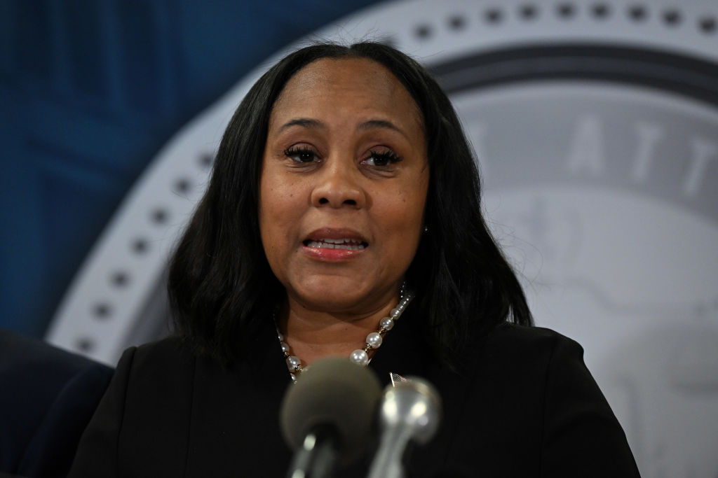 Fulton County District Attorney Fani Willis speaks during a news conference at the Fulton County Government building on Wednesday, August 14, 2023 in Atlanta, Georgia.