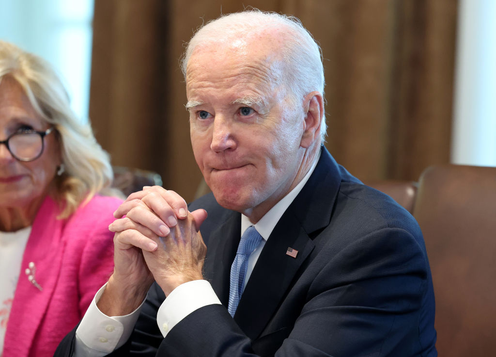 .S. President Joe Biden listens to shouted questions regarding impeachment during a meeting of his Cancer Cabinet at the White House on September 13, 2023 in Washington, DC.