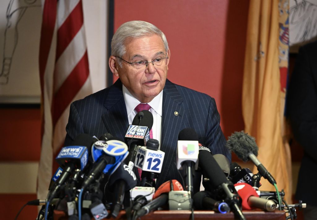 US Senator Bob Menendez holds a press conference as he rejects accusations of corruption and calls from fellow Democrats to step down from Congress after he was indicted for a second time last week in New Jersey, United States on September 25, 2023.