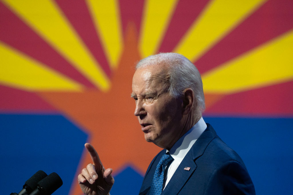 US President Joe Biden gives a speech at the Tempe Center for the Arts on September 28, 2023 in Tempe, Arizona.