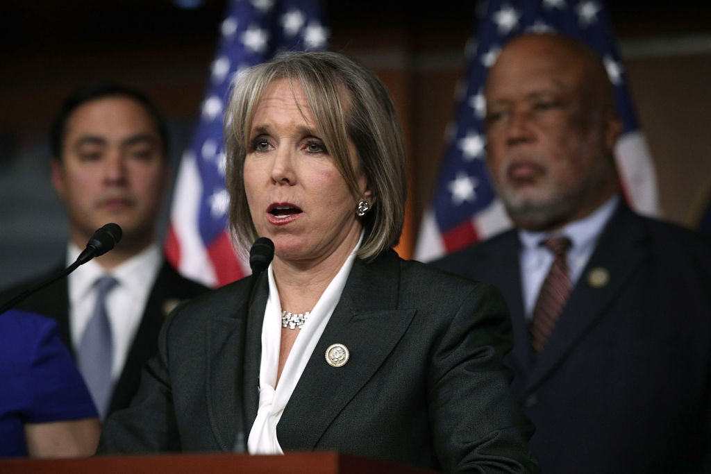 U.S. Rep. Michelle Lujan Grisham (D-NM) (C) speaks during a news conference February 16, 2017 on Capitol Hill in Washington, DC.