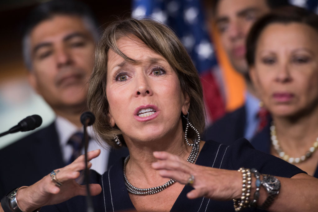 Rep. Michelle Lujan Grisham, D-N.M., speaks during a news conference in the CVC with House democrats to call for immediate assistance for victims of Hurricane Maria in Puerto Rico and the Virgin Islands on September 28, 2017.