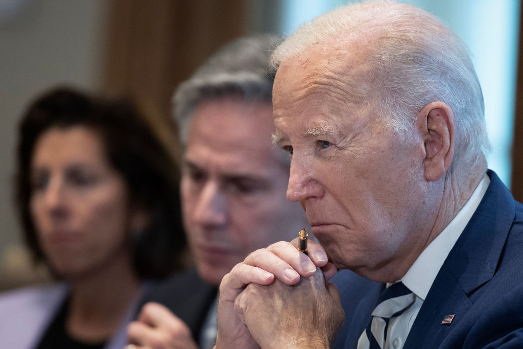 U.S. President Joe Biden hosts a meeting inside the Cabinet Room at the White House on October 20, 2023 in Washington, D.C