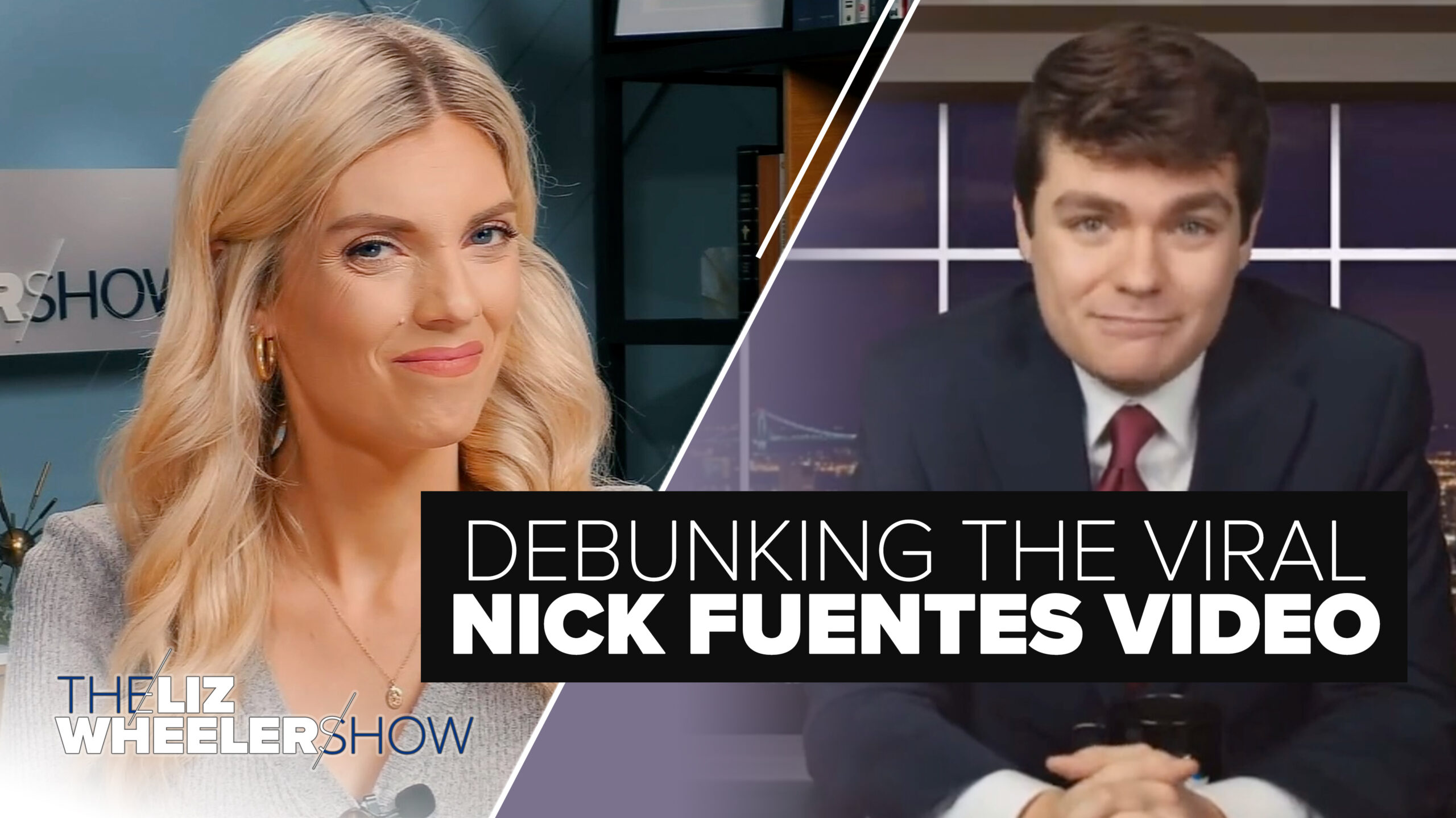 Infamous anti-Semite Nick Fuentes appears on his television show.